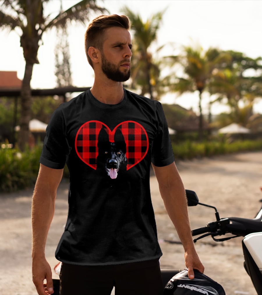 Black German Shepherd Plaid Heart Valentine T-Shirt