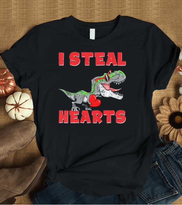 T-Shirt: I Steal Hearts Boys Valentines Day Kids Dinosaur Trex T-Shirt I Steal Hearts Boys Valentines Day Kids Dinosaur Trex T-Shirt