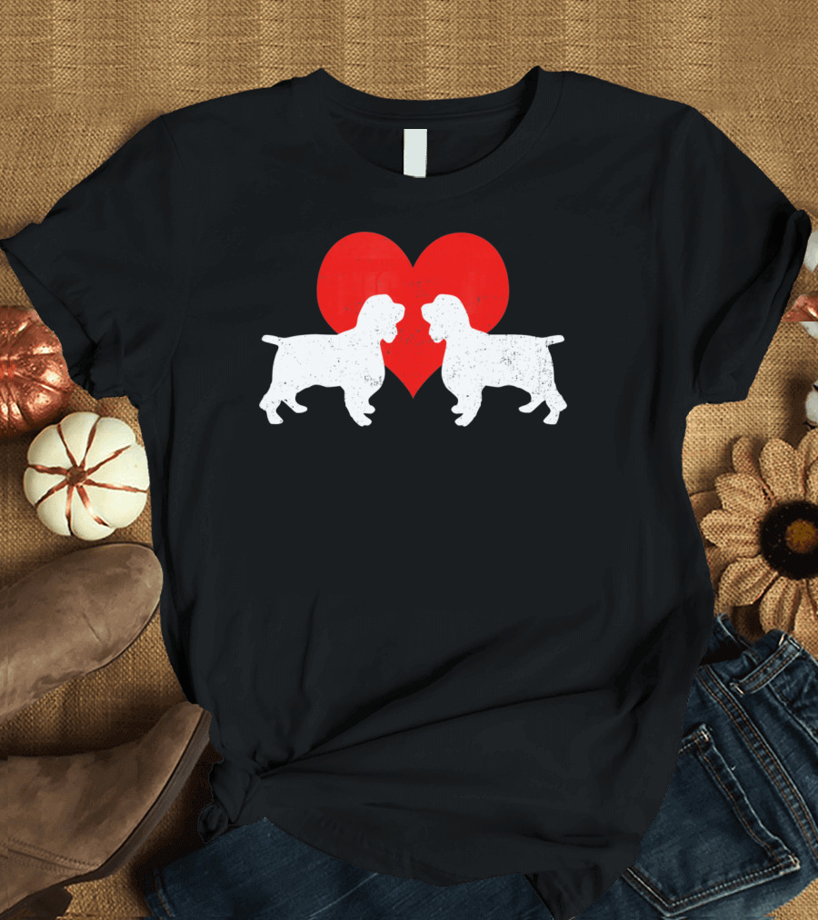 Couple English Springer Spaniel Dogs with Red Heart T-Shirt