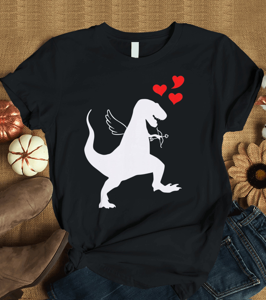 Cupid Rex Dinosaur Funny Valentines Dinosaur with Wings and Hearts T-Shirt