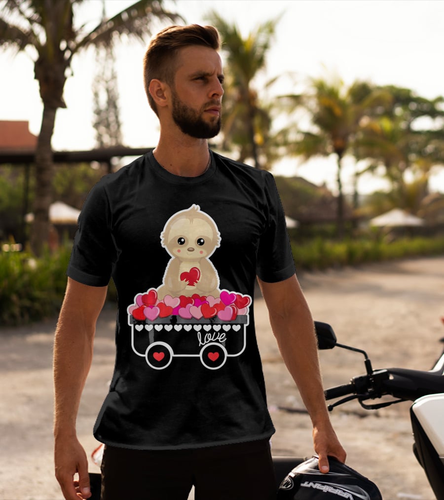 Valentine's Day Love Sloth With Heart Cart T-Shirt