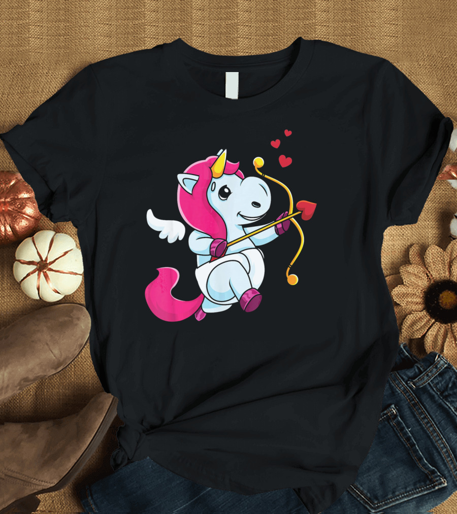 Cupid Unicorn Love Valentines Day Hearts T-Shirt