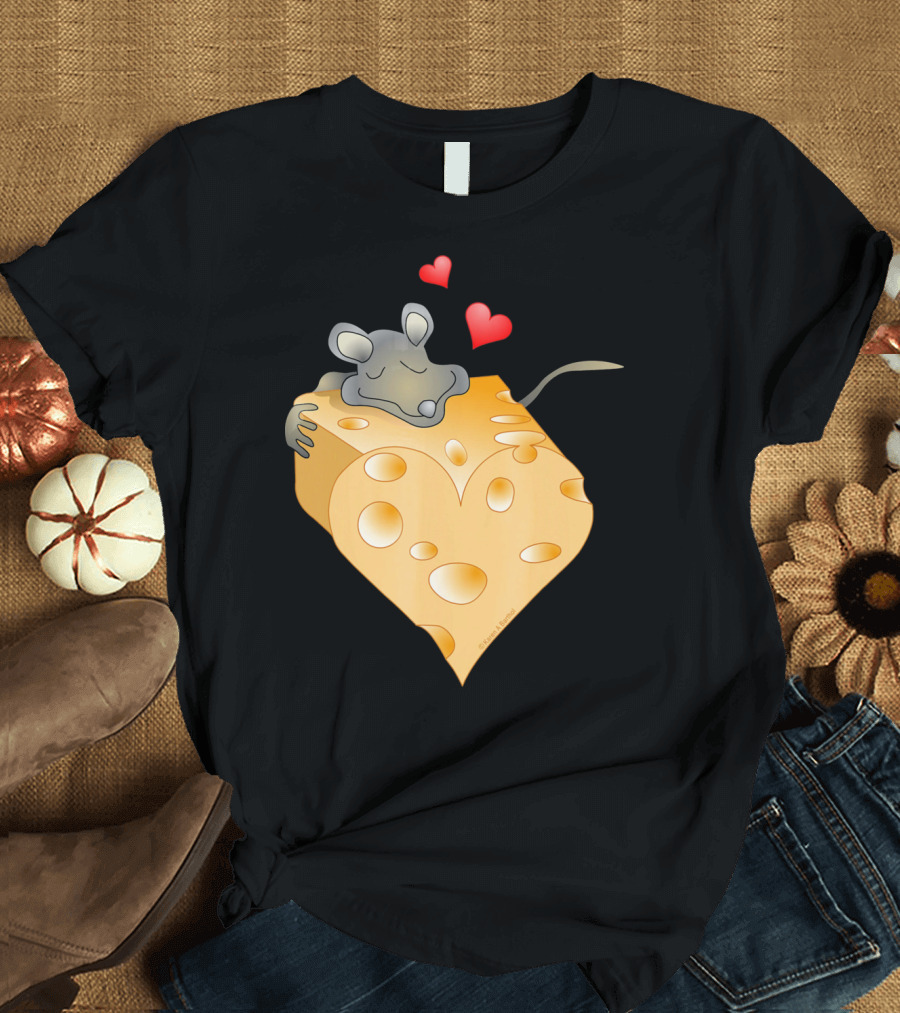 Cheesy Valentine Funny Dairy Heart Mouse Hugging Cheese T-Shirt