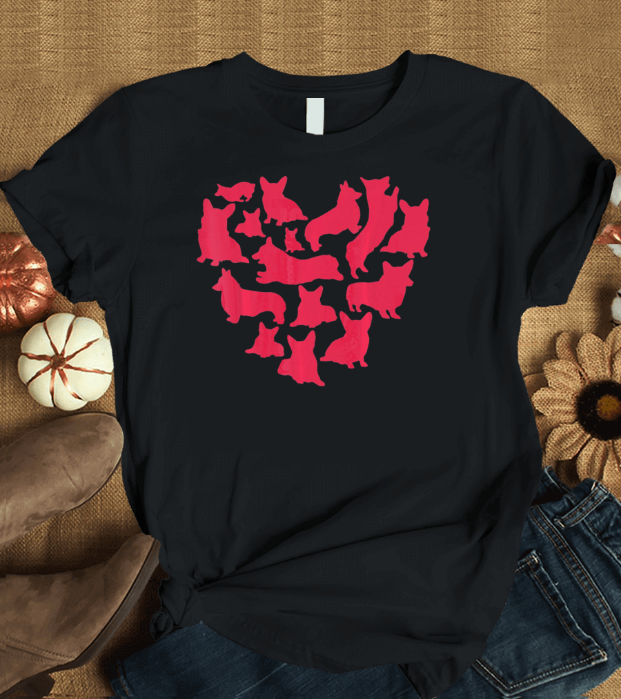 Corgi Heart Shaped Pattern for Valentine's Day Dog Love T-Shirt
