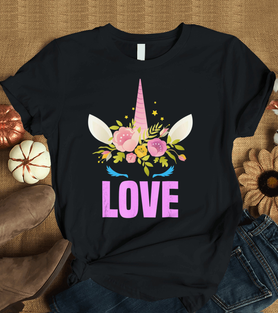 Love Cute Unicorn Face Valentine Day T-Shirt