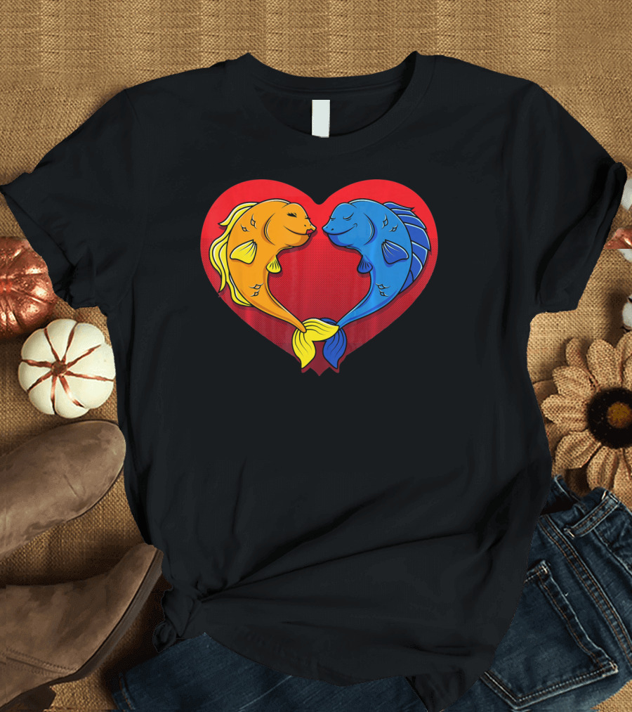Cute Valentines Day Fish in Heart Fishing T-Shirt