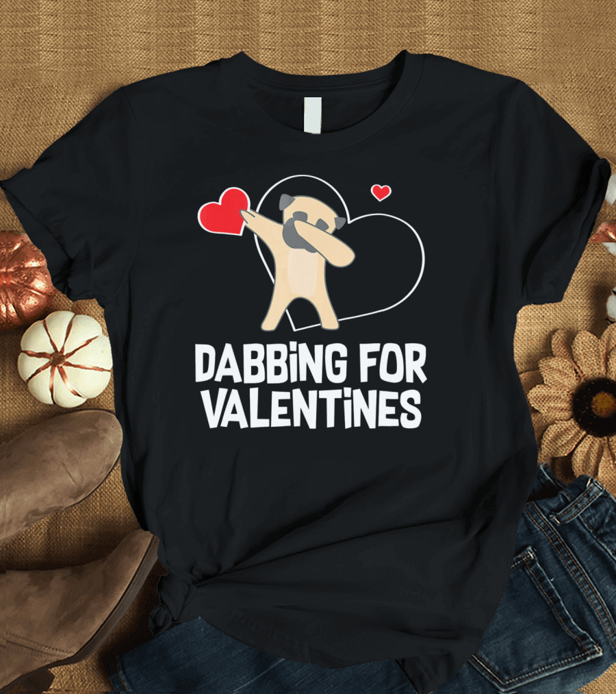 Dabbing Pug for Valentines Hearts Cute T-Shirt