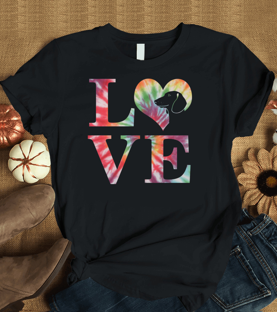 Dachshund Dog Love Tie Dye Valentines T-Shirt