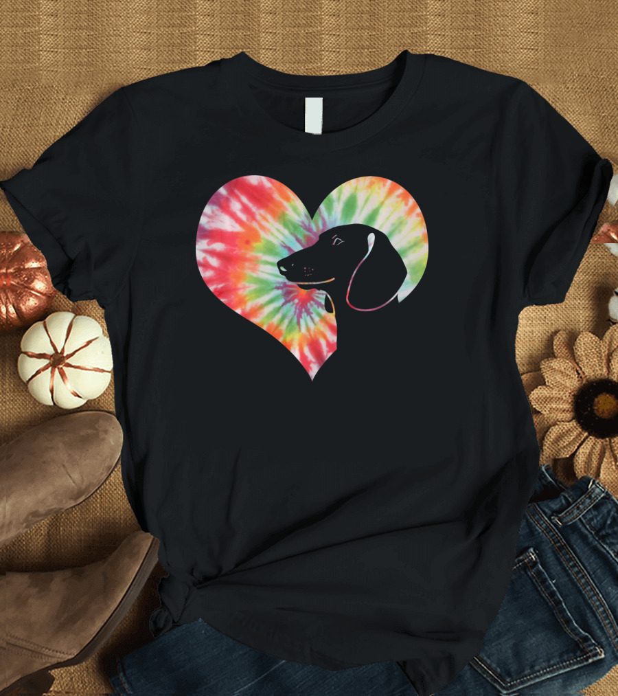 Dachshund Dog Heart Tie Dye Valentines T-Shirt