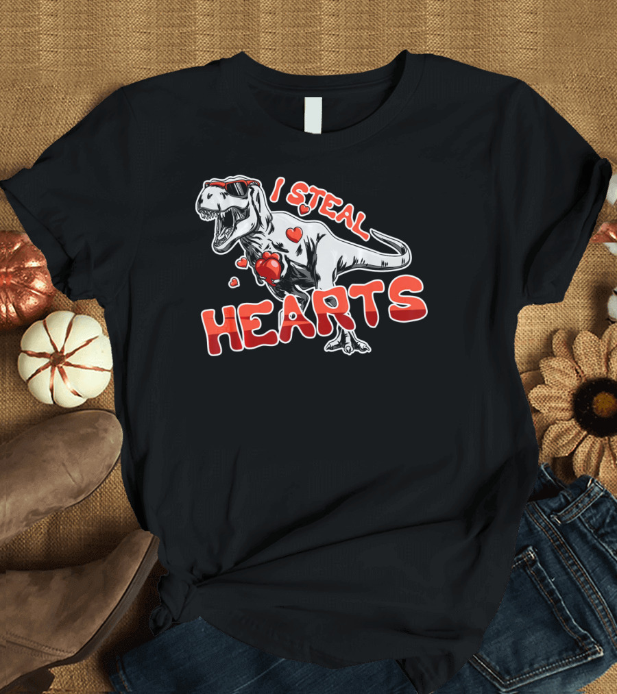 Dinosaur I Steal Hearts Valentine T-Shirt