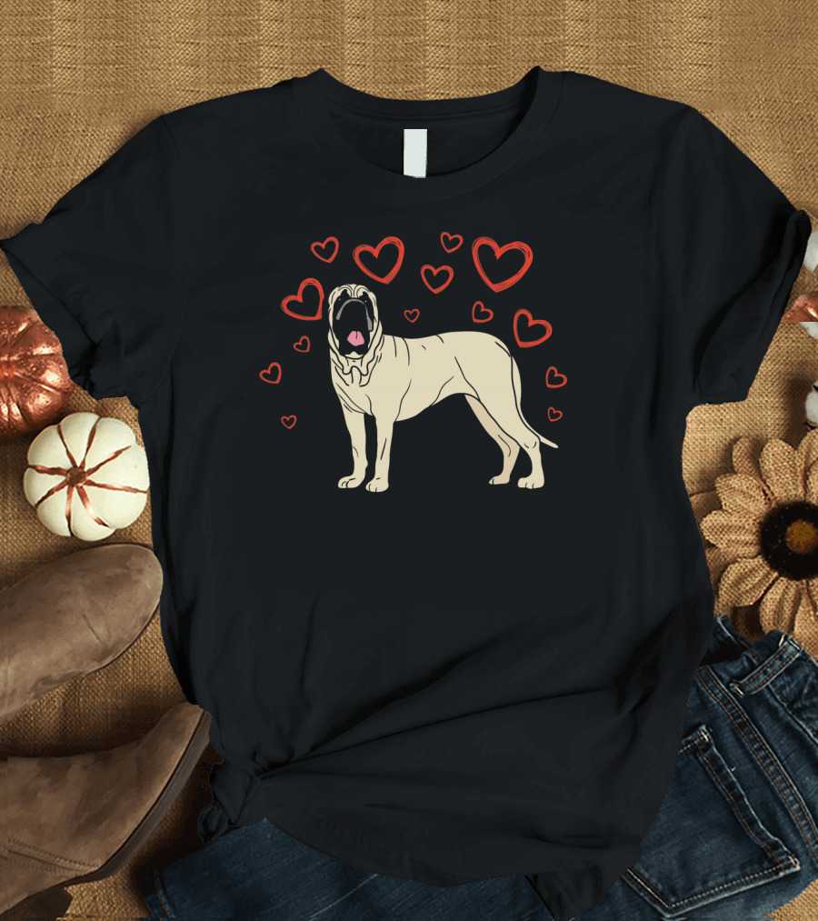 English Mastiff Surrounded by Hearts My Valentine LS T-Shirt