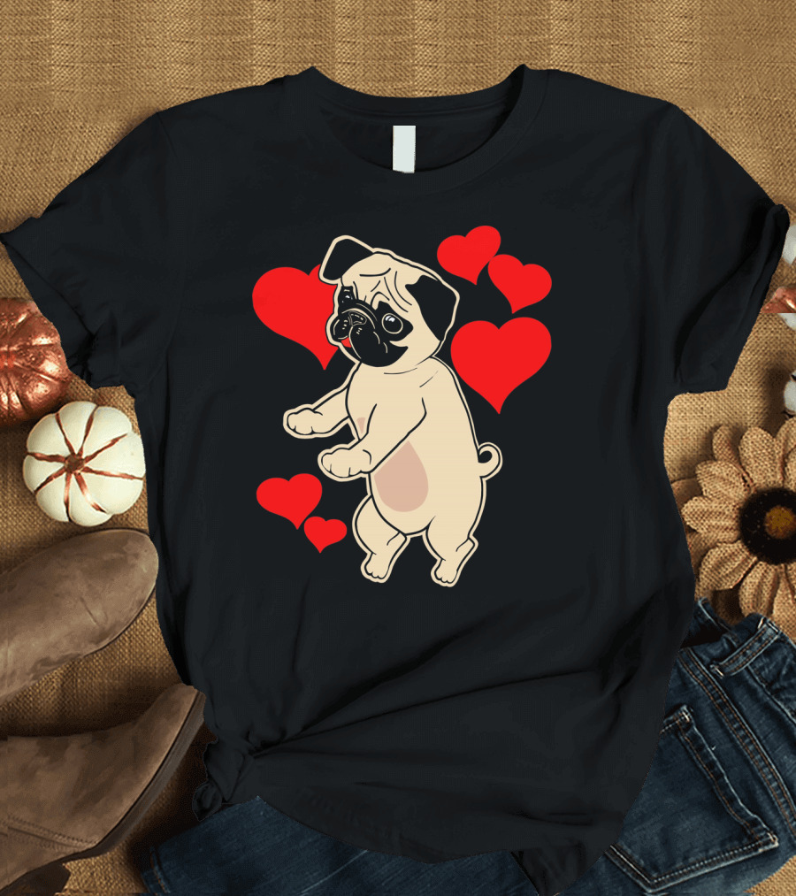 Pug Dancing with Hearts Valentine's Day T-Shirt
