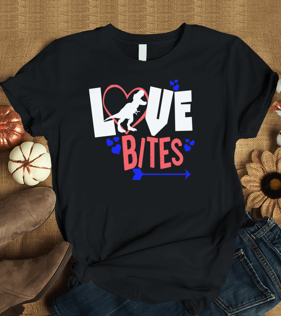 Love Bites Funny Anti Valentine Day Kids Dino T-Shirt