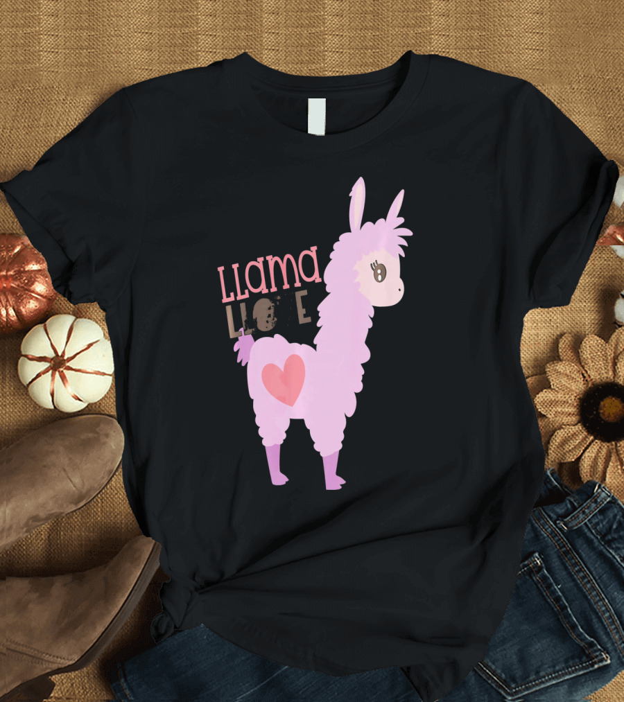 Llama Love Valentine Pink Heart T-Shirt