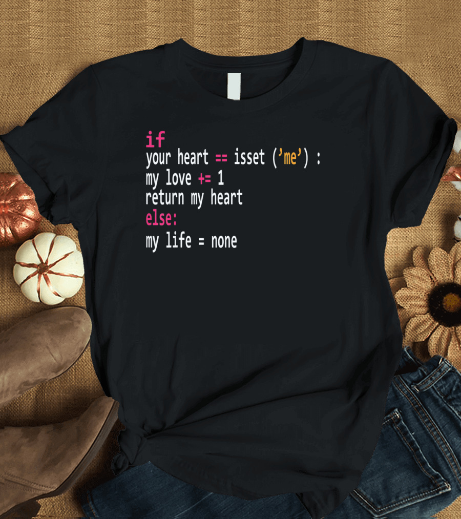 Funny Mens Womens Programmers Valentine's Day Code If Your Heart Isset My Love Return My Heart T-Shirt