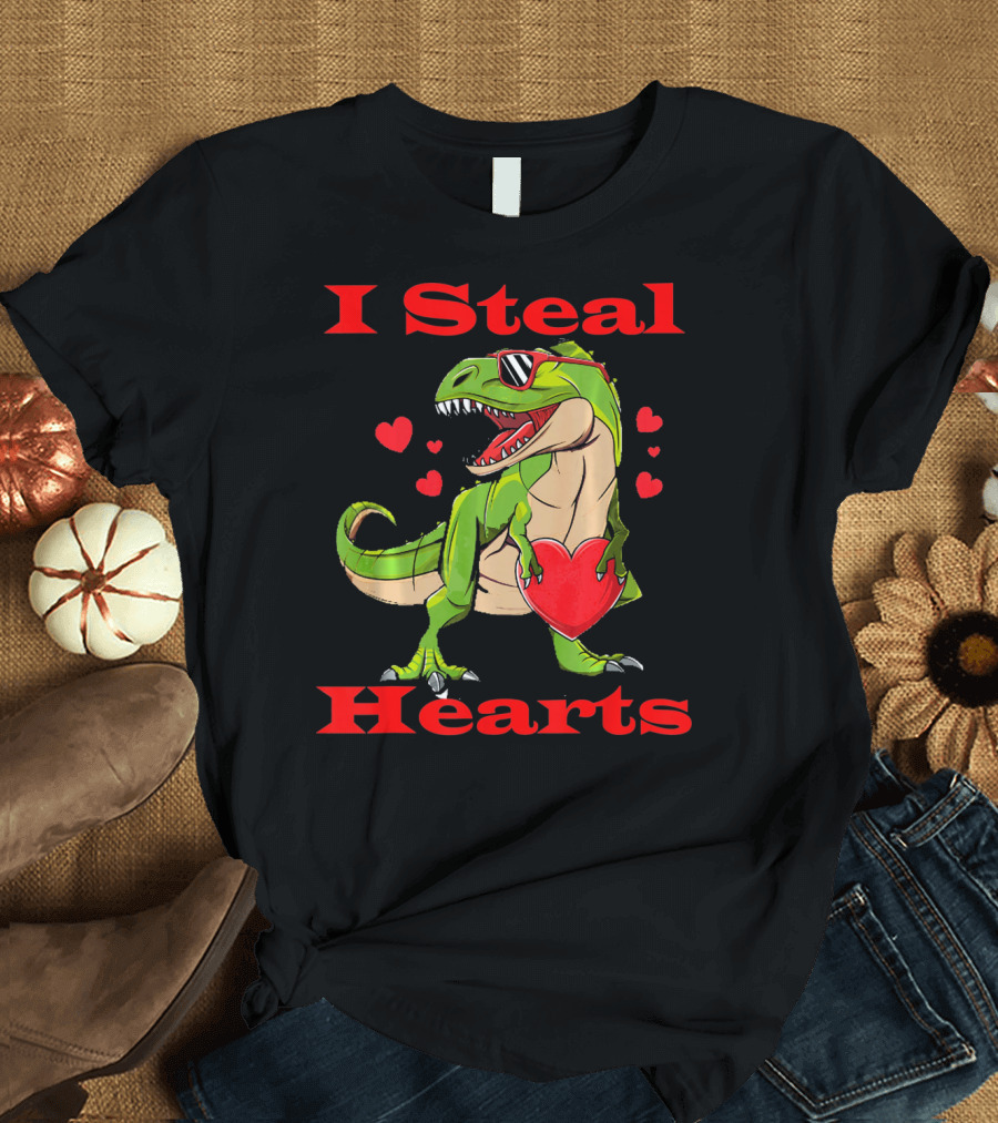 Funny Valentine Dinosaur Rex I Steal Hearts T-Shirt