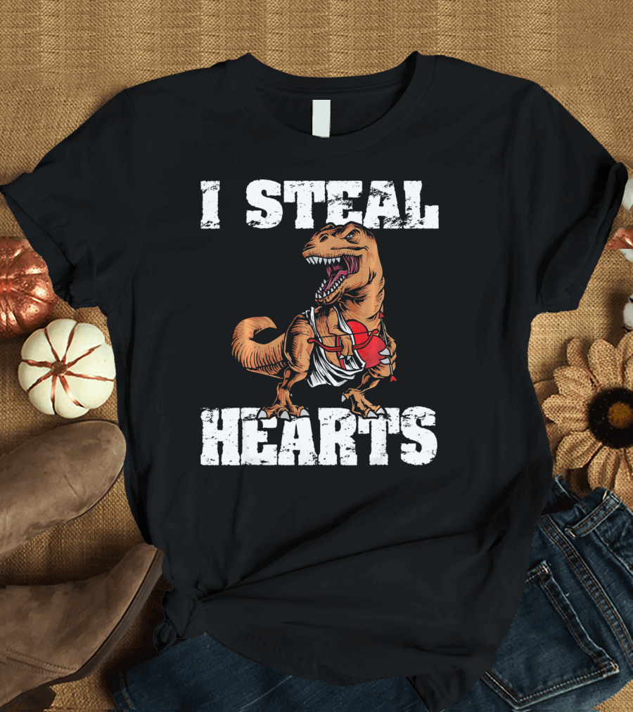 I Steal Hearts Funny Valentine Dinosaur Valentin T-Shirt