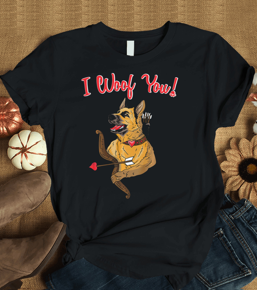 I Woof You German Shepherd Cupid with Heart Arrow Bow T-Shirt