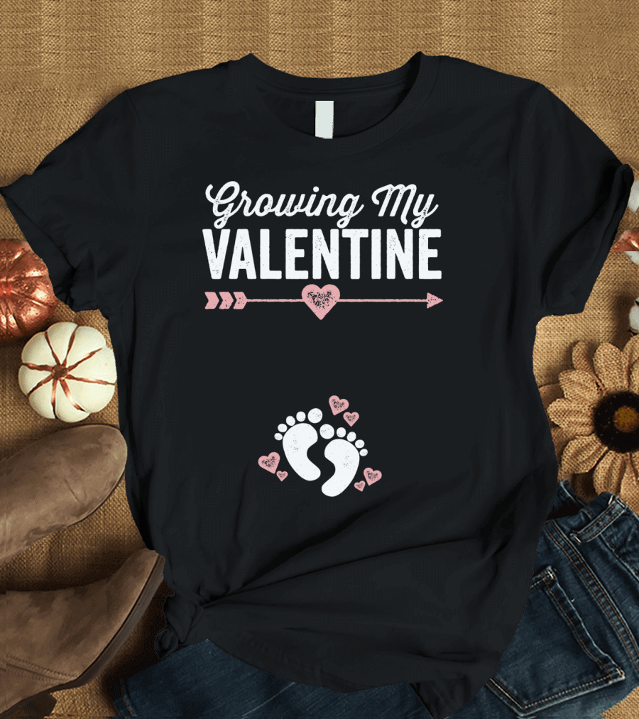 Growing My Valentine Footprints Hearts T-Shirt