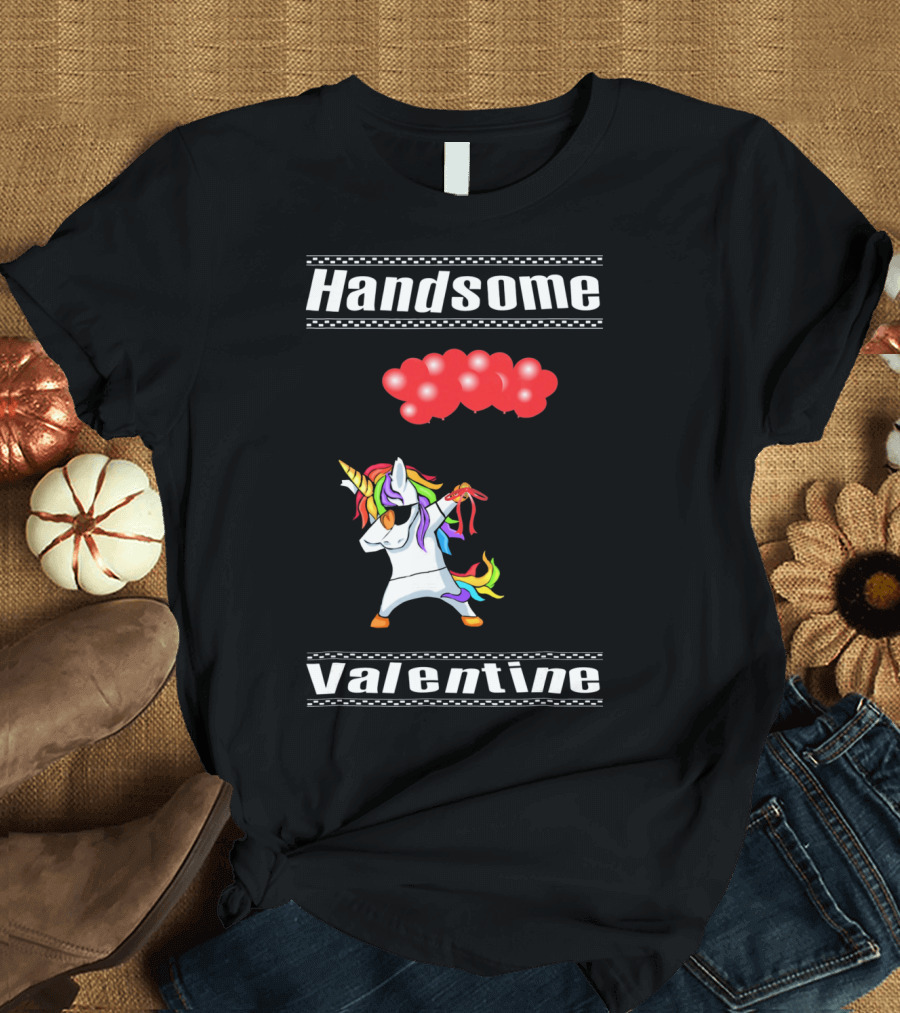 Handsome Valentine Unicorn Dab with Red Balloons T-Shirt