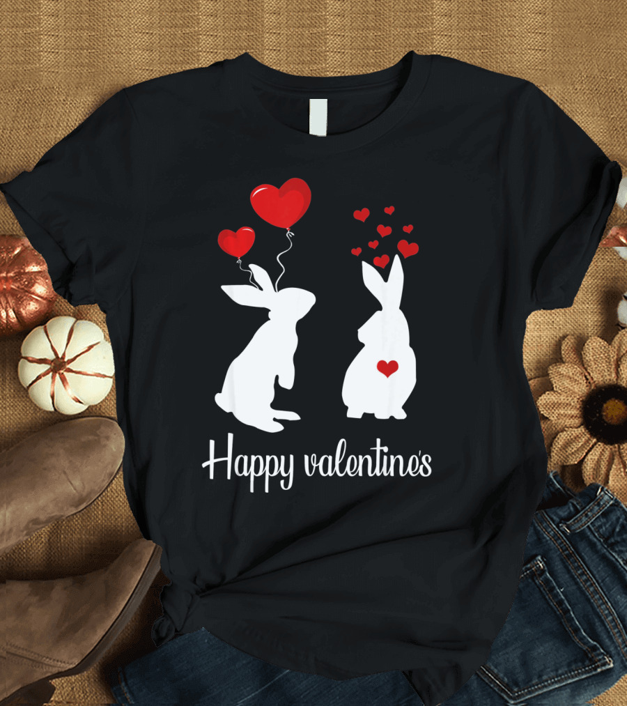 Happy Valentine's White Rabbits with Red Heart Balloons T-Shirt