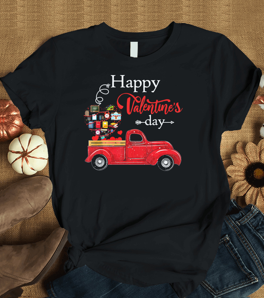 Happy Valentines Day Truck Carrying Heart of Gifts and Love T-Shirt