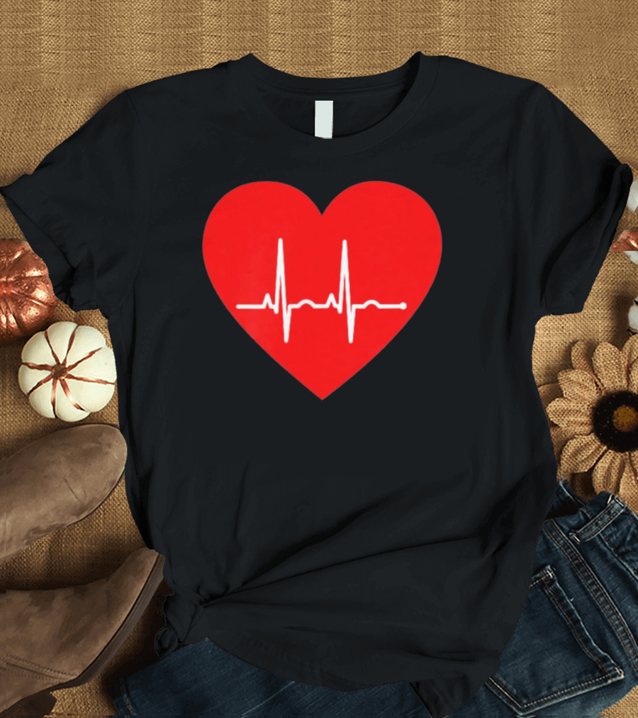 Red Heart with EKG Heartbeat Line T-Shirt