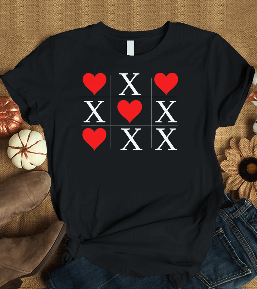Hugs and Kisses Tic Tac Toe Valentine's X and Heart Grid T-Shirt