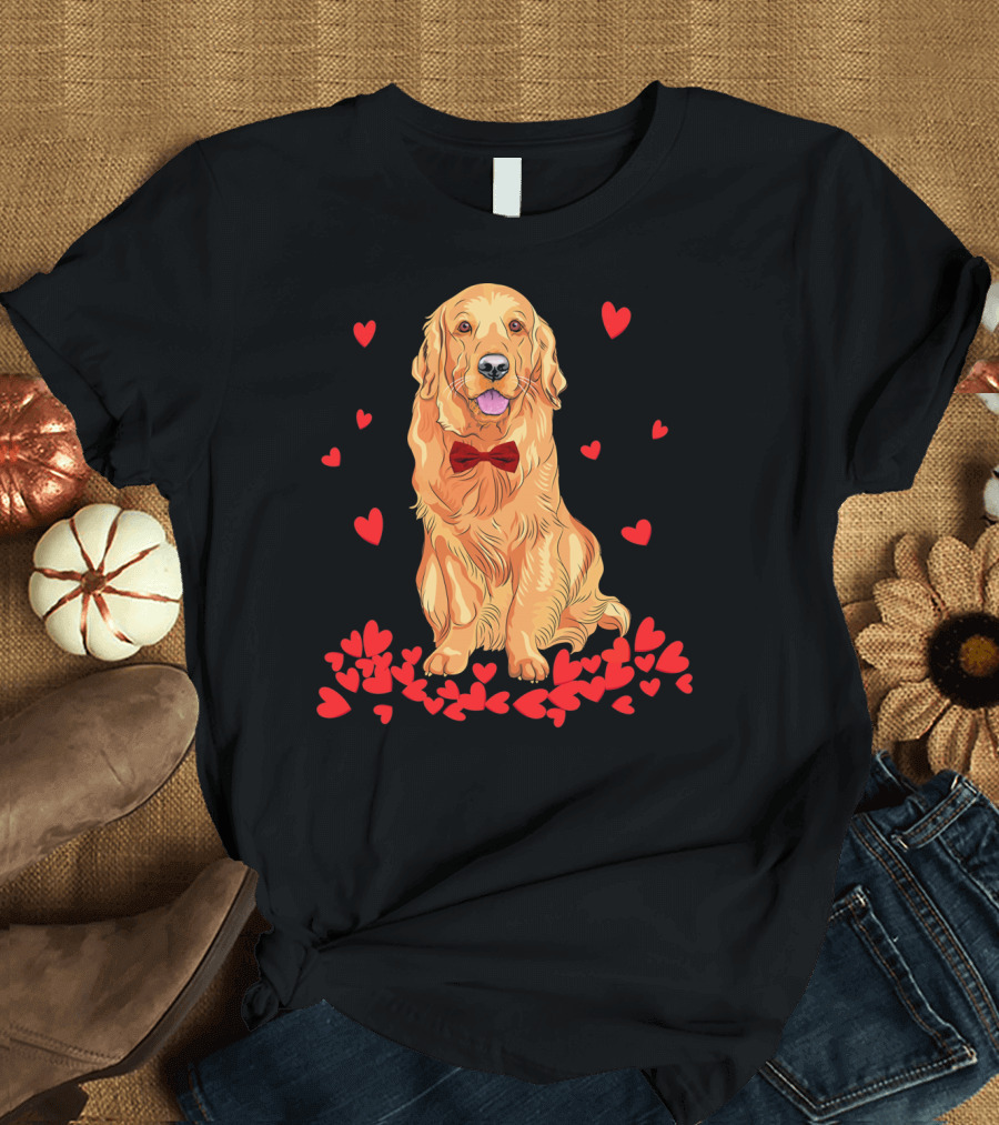 I Love My Golden Retriever Surrounded by Red Hearts T-Shirt