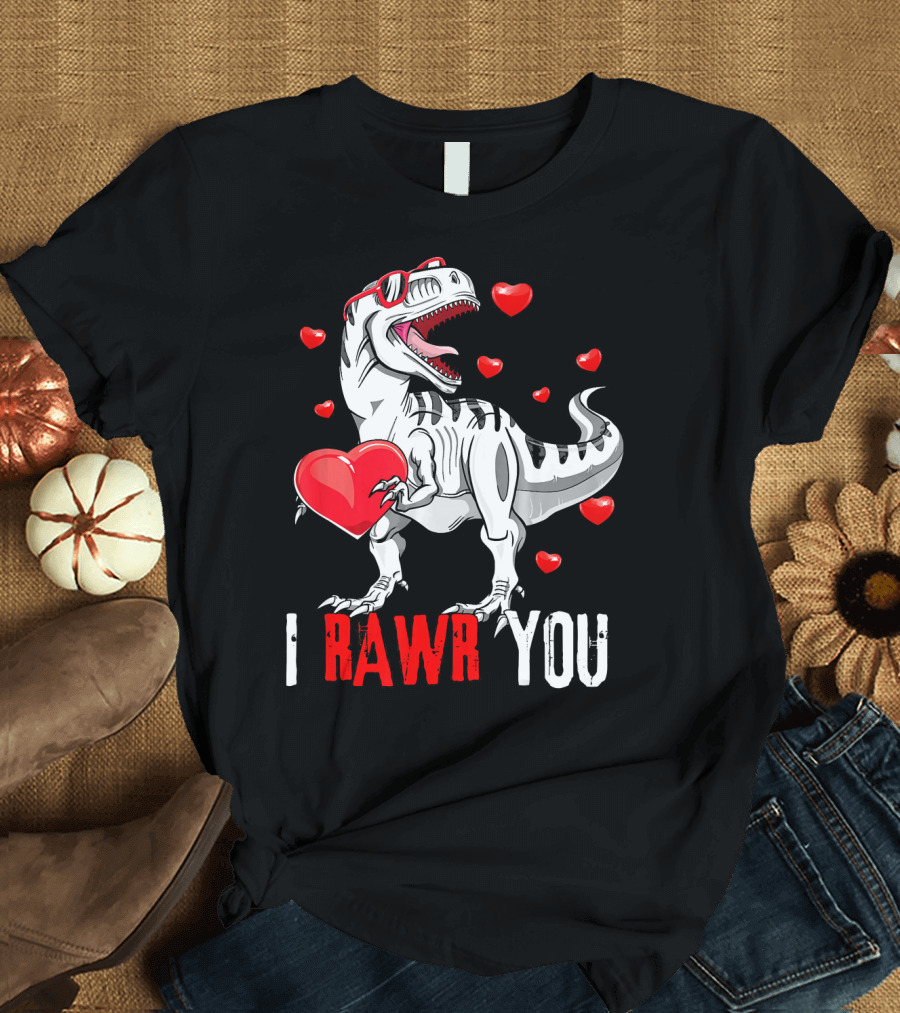 I Rawr You Dinosaur Valentines Day Hearts Sunglasses T-Shirt