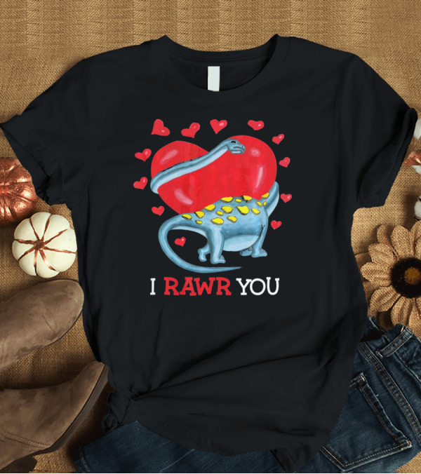 T-Shirt: I Rawr You Funny Valentines Day Dinosaur with Hearts and Blue Dinosaur Hugging Red Heart T-Shirt I Rawr You Funny Valentines Day Dinosaur with Hearts and Blue Dinosaur Hugging Red Heart T-Shirt