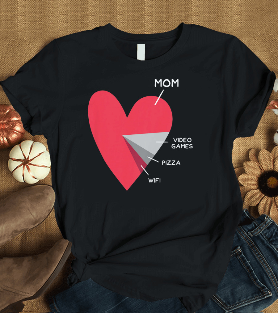 Mom Heart Video Games Pizza Wifi Pie Chart T-Shirt