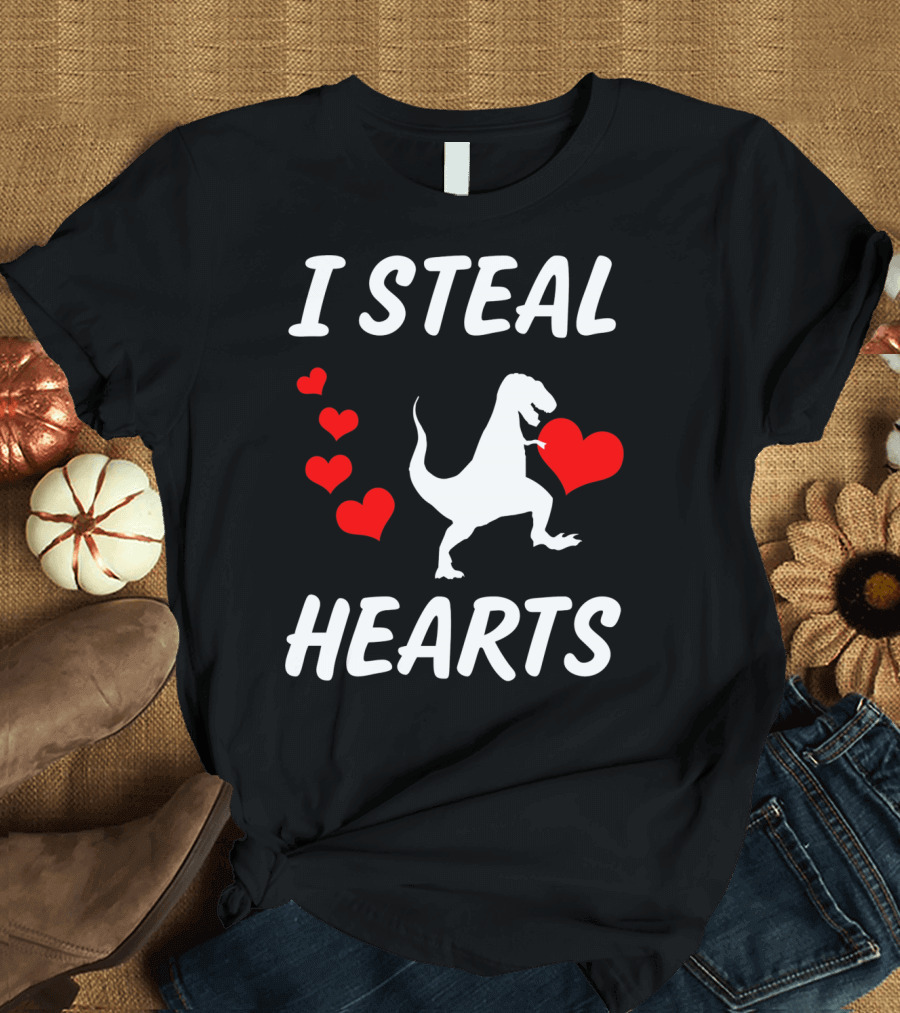 I Steal Hearts Funny Boys Dinosaur Valentine Kids T-Shirt