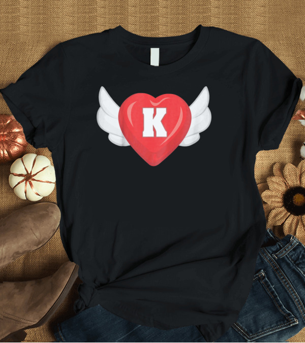 T-Shirt: Kids Monogram K Red Heart with Wings T-Shirt Kids Monogram K Red Heart with Wings T-Shirt