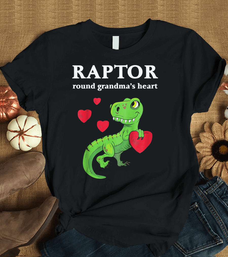 Raptor Round Grandma's Heart Valentines Rex Dinosaur T-Shirt