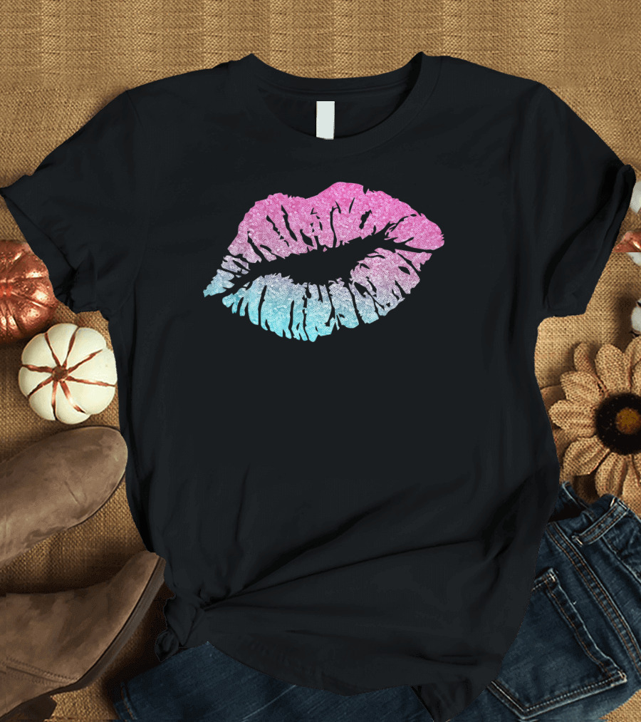 Kiss Lips Pink Blue Valentine Love T-Shirt