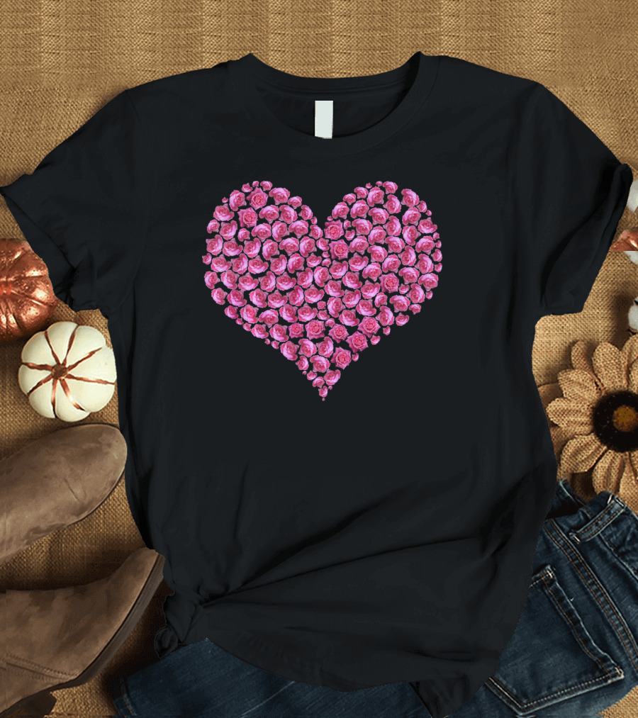 Pink Rose Flower Heart for Roses Lover T-Shirt