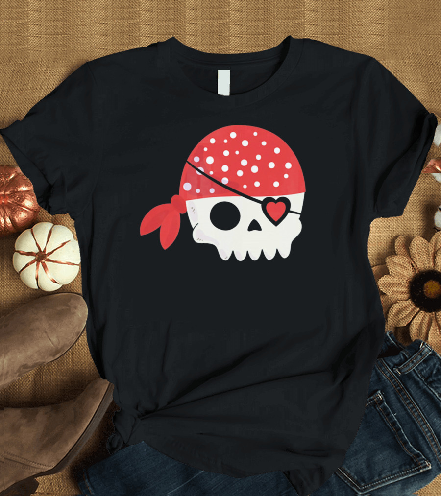 Pirate Skull with Heart Eyepatch I Steal Hearts Valentines T-Shirt