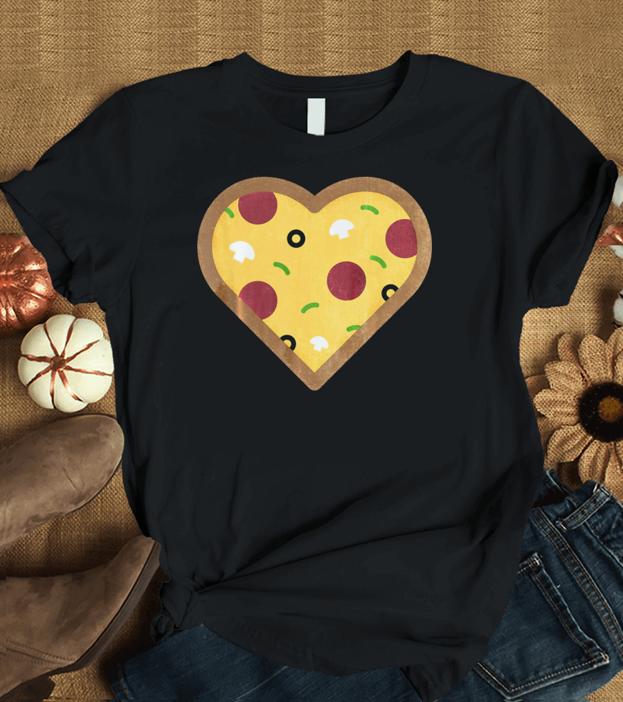 Pizza Heart Toppings Punny Pepperoni Olive Mushroom T-Shirt
