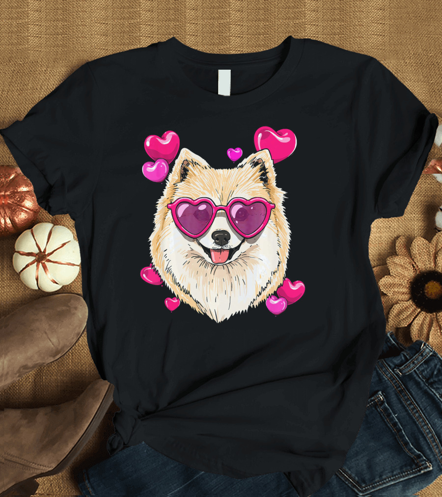 Pomeranian Valentines Day Heart Sunglasses Love Dog T-Shirt