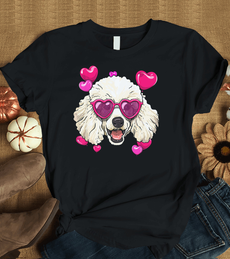 Poodle Valentines Day Heart Glasses Cute Dog T-Shirt