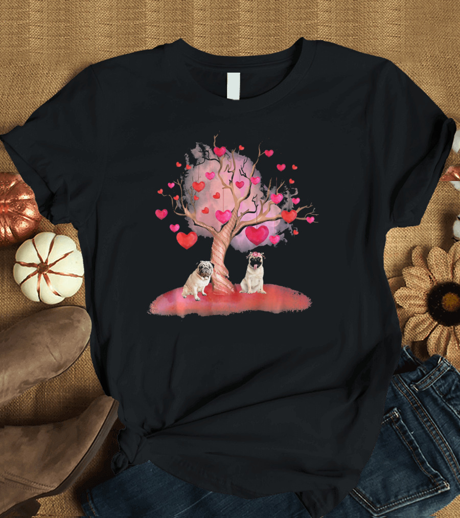 Pug Dog Heart Tree Valentine's Day Romance Bash T-Shirt