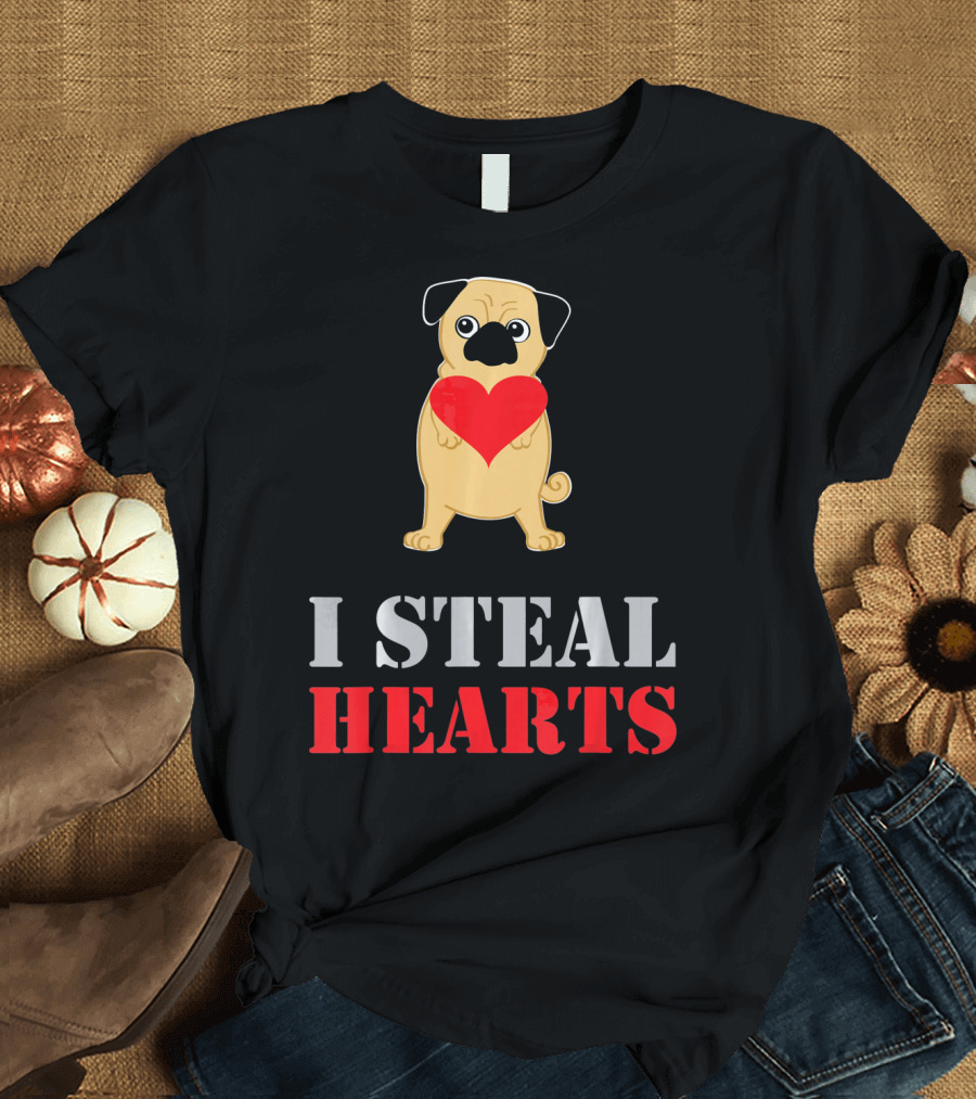 Pug Dog I Steal Hearts Valentine T-Shirt