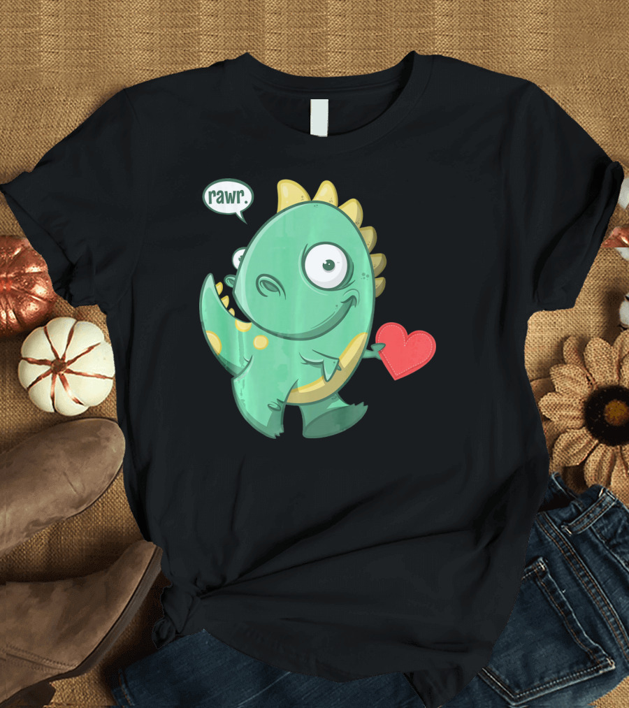 RAWR Dinosaur Holding Heart Valentines Day T-Shirt