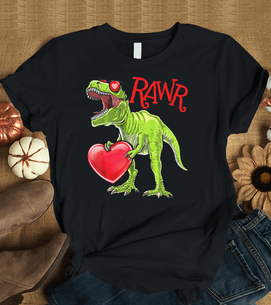 Rawr Valentine's Day T-Rex Dinosaur with Heart T-Shirt