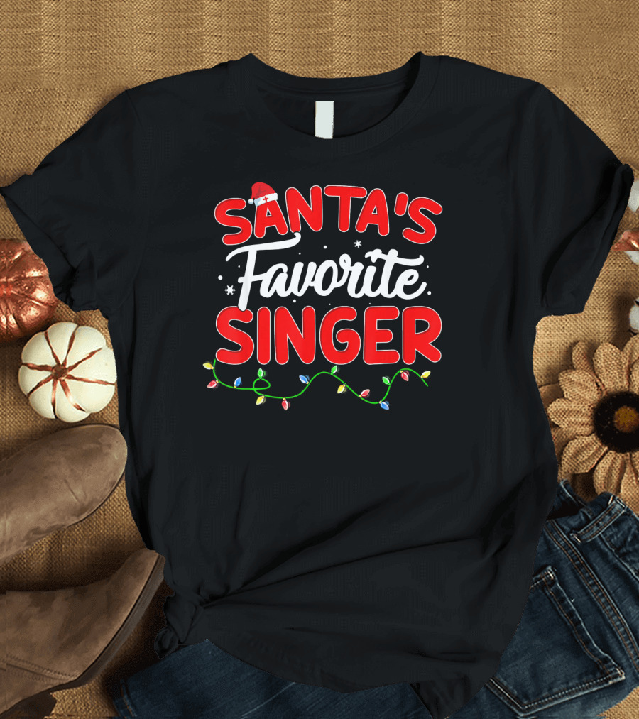 Santa's Favorite Singer Christmas Lights Festive Hat T-Shirt