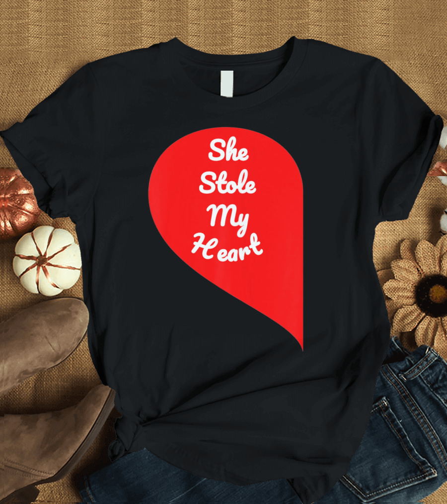 She Stole My Heart Valentine's Day Red Heart Drop Shaped T-Shirt