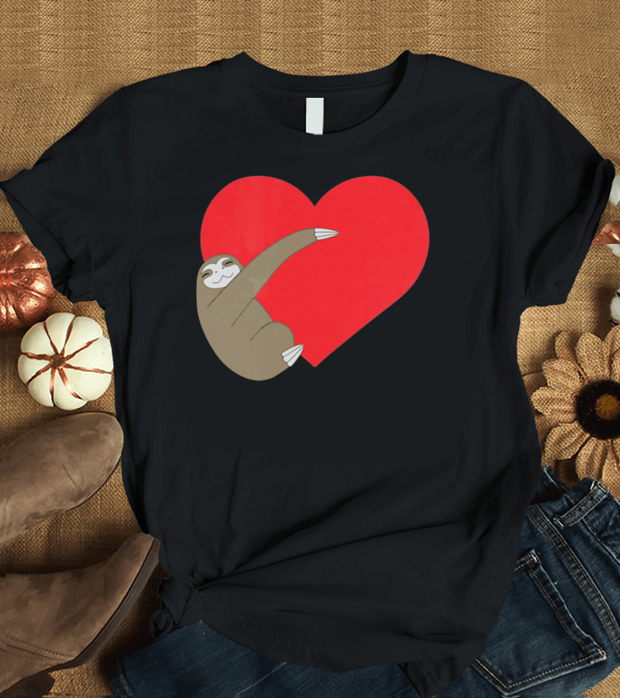 Sloth Hugging Heart Cute Pocket Va T-Shirt