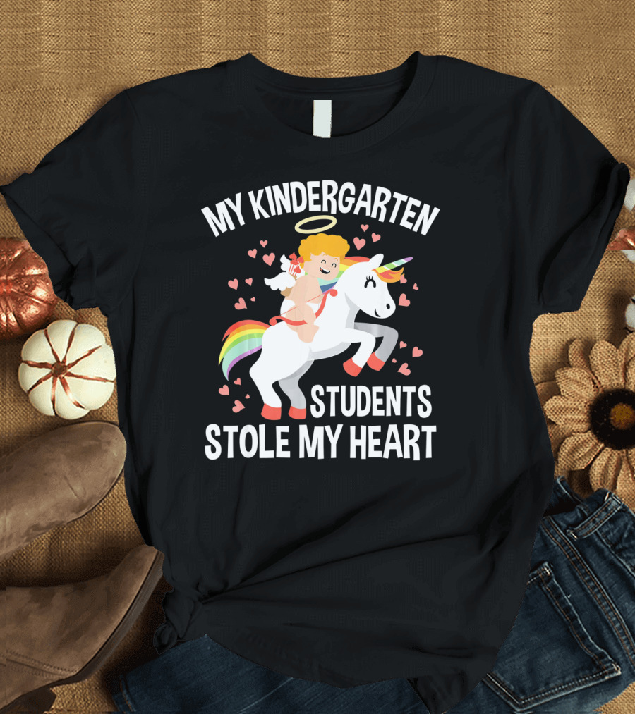 My Kindergarten Students Stole My Heart Cupid Heart Unicorn Valentine T-Shirt