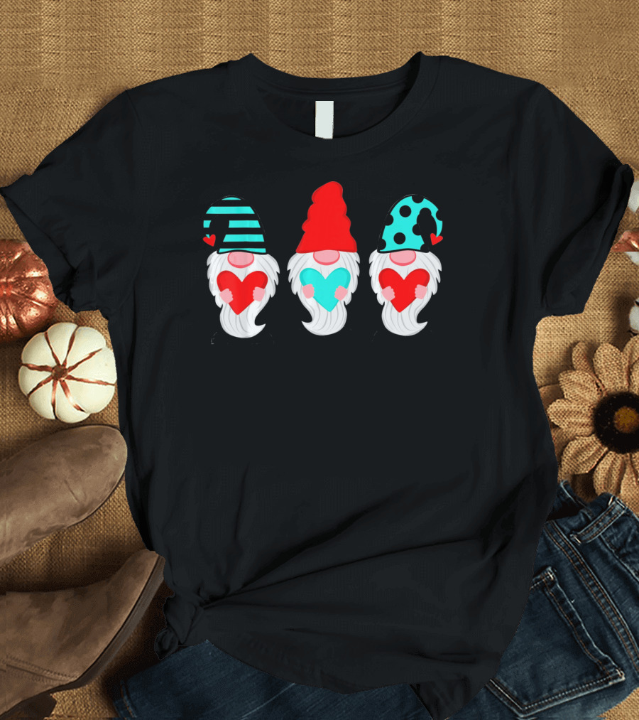 Three Gnomes Holding Hearts Valentine's Day T-Shirt